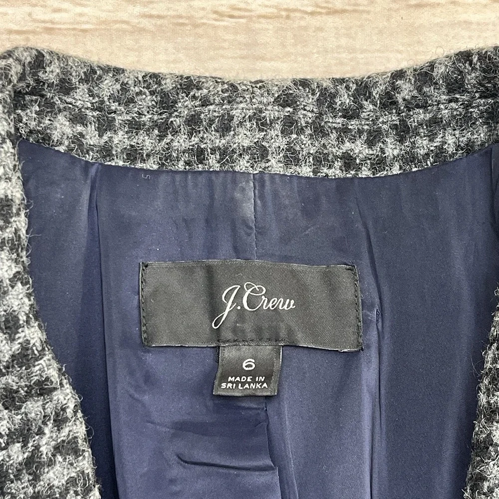 J. Crew Blazer Parke‎ Womens size 6 Wool in Houndstooth Slate Grey Black Lined